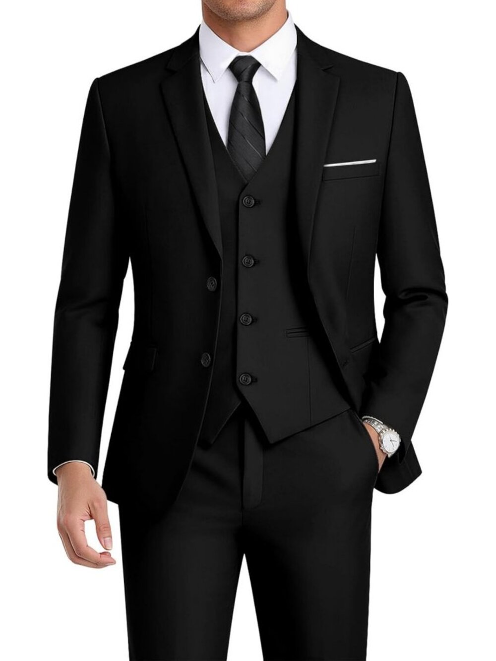 Men's 3-Piece Slim Fit Suit Set - 2-Button Blazer, Vest & Pants for Wedding